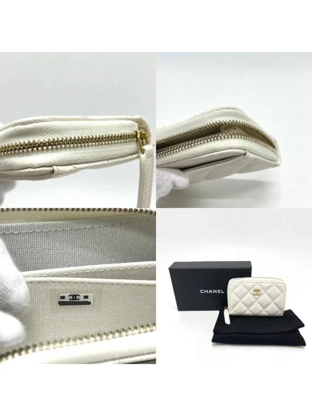 Chanel Coin Case Classic Zip Caviar Leather White